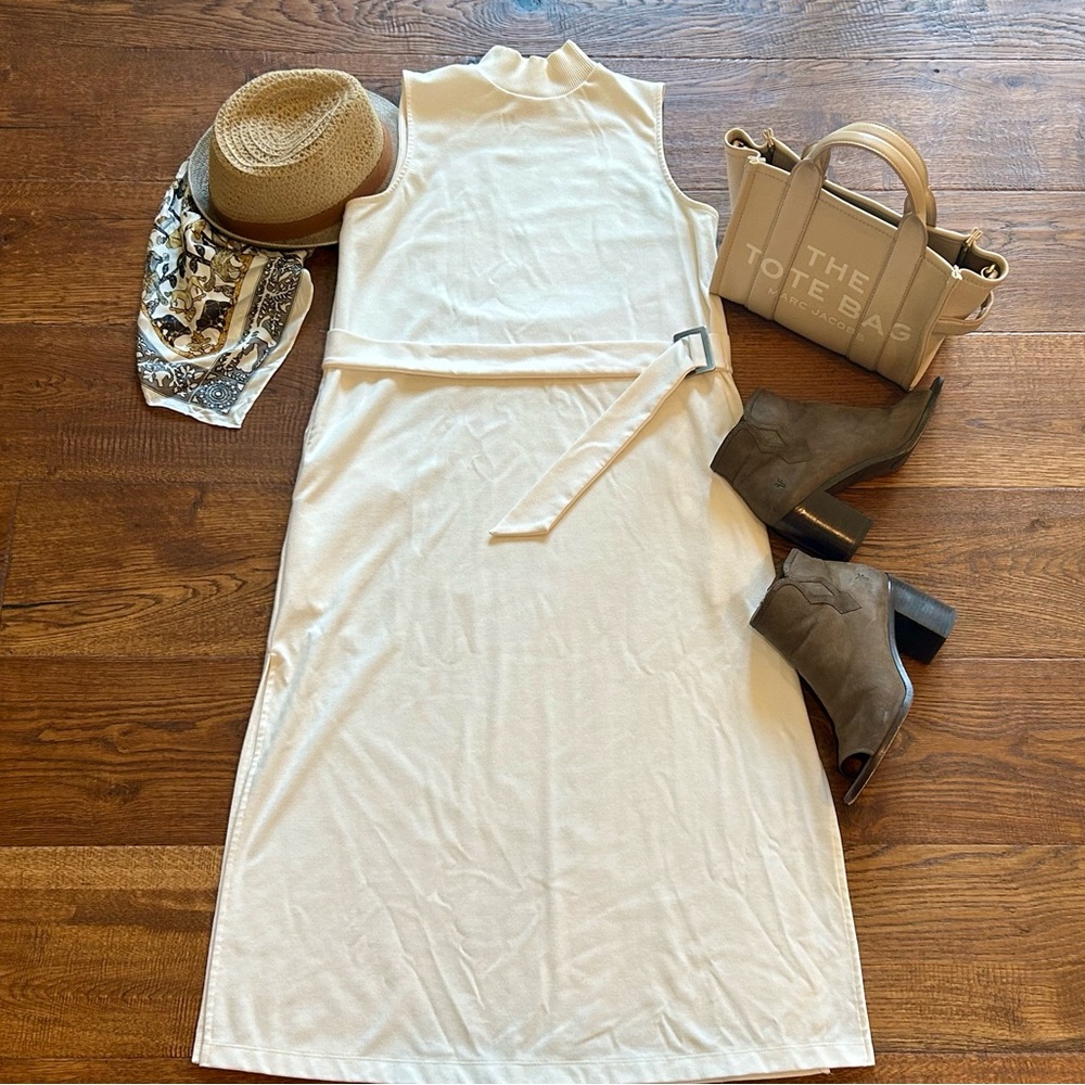 Cream Mock-Neck Sleeveless Maxi Dress